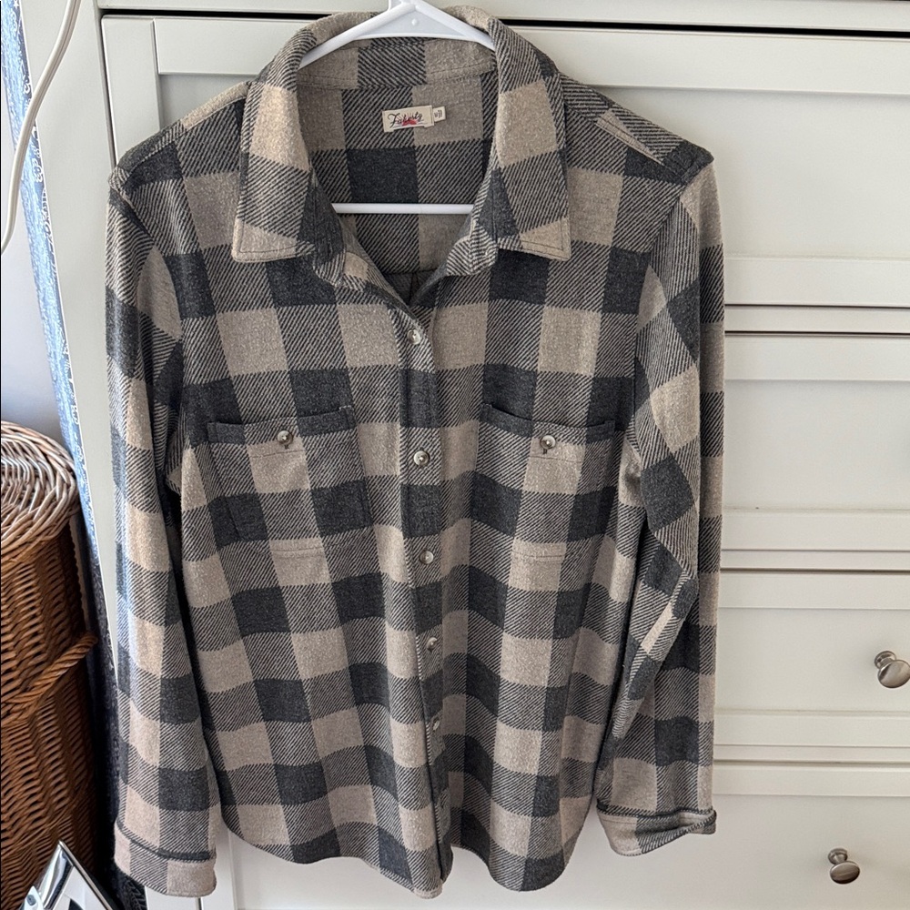 Faherty Gray and Cream Plaid Shirt